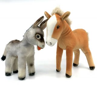 Steiff X 2 Grissy Donkey And Pferd Horse 1960s 70s No Id Dralon Plush Velvet