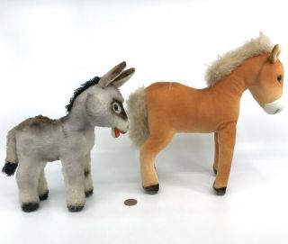 Steiff x 2 Grissy Donkey and Pferd Horse 1960s 70s no ID Dralon Plush Velvet 3