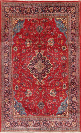 Vintage Red Floral Kashmar Area Rug Hand - Knotted Oriental Living Room 7x11 Wool