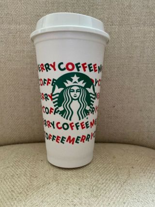 Starbucks Reusable Hot Cold White Cup 16oz Merry Coffee Christmas Holiday 2019