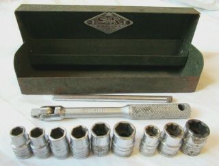 Vintage S - K Knurled 1/4 " Drive (12) Pc.  Socket / Breaker Bar Set W/ Metal Case