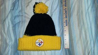 Vintage 70s 80s Nfl Pittsburgh Steelers Knit Beanie Hat Cap Pom Black Yellow