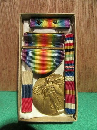Wwi U.  S.  Army Victory Medal Russia Clasp With 2 Star Ribbon & 2 Ribbons