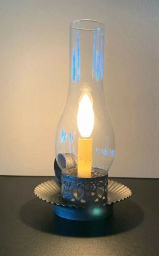 Vintage Electric Metal Base Hurricane Lantern Table Lamp Hearts Design W Handle