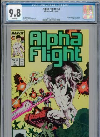 1987 Marvel Alpha Flight 51 1st Published Jim Lee Art Cgc 9.  8 White Box5