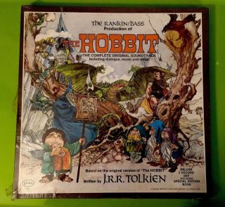 The Hobbit Vtg Rankin/bass 1977 Jrr Tolkien 2 Vinyl Record Deluxe Box Book Set