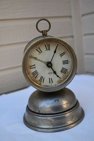 Antique 19th C.  Parker Clock Co Victorian Bottom Bell Nickel Alarm Clock
