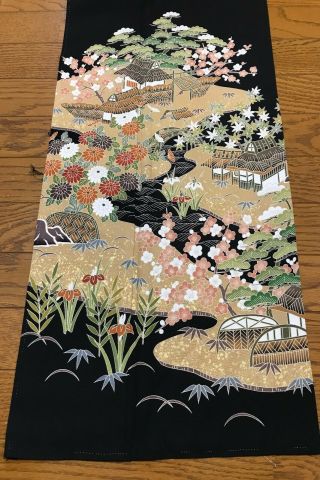 @@japanese Antique Kimono/ Tomesode Black Silk Fabric/gold,  Beige,  Garden Jx5