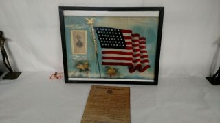 Ww1 American Black Soldier Uniform Photo Flag Frame 1918 & Discharge Paper