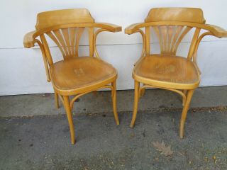 Signed Drevounia Czech Bentwood Arm Chairs,  Cool,  Need Refinished