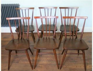 Mcm 1960s Ercol Windsor Stick Back Dining Chairs X 6