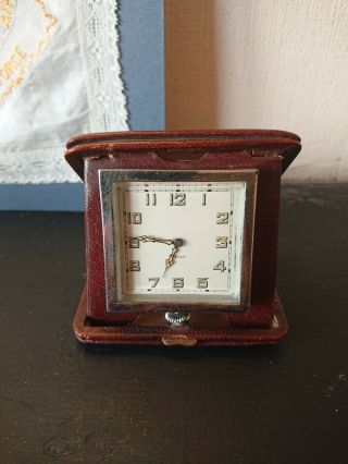 Vintage 1920s 30s 8 Day Travel Clock In Leather Case