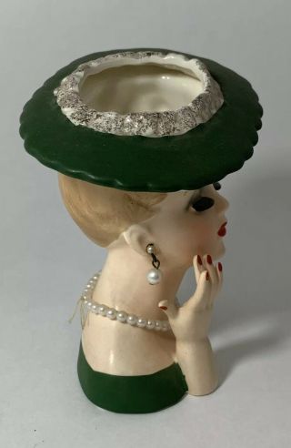 Vintage Napcoware Ceramic Lady Head Vase Green C3343 2