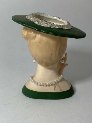 Vintage Napcoware Ceramic Lady Head Vase Green C3343 3