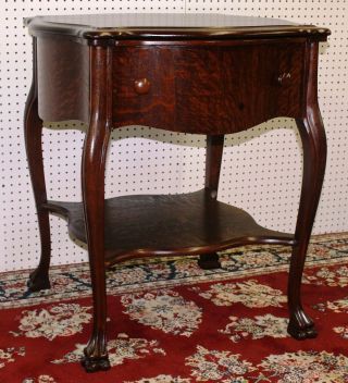Antique American Golden Oak Claw Foot Large Occasional Table With Drawer C1890