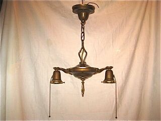 Antique Vintage Art Nouveau Brass Chandelier Ceiling Lighting Fixture 2 Bulb