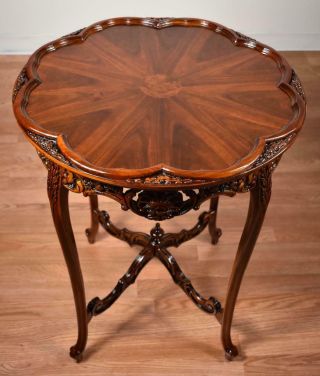 1910s Antique French Louis Xv Bookmatched Walnut & Burl Walnut Center Side Table