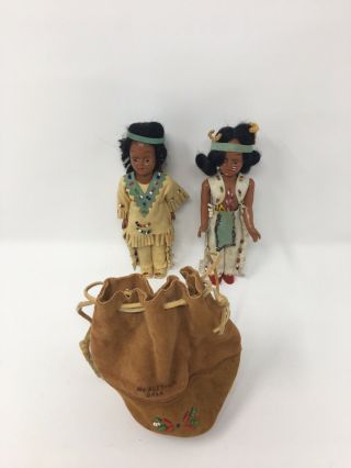 Vintage Native American Beaded Bag/purse And 2 Dolls Mcalester Oklahoma