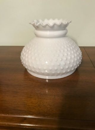 Vintage White Milk Glass Hobnail Ruffled Top Hurricane Lamp Shade 7 Inch Fitter