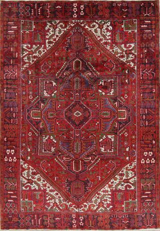 Geometric Vintage Red Heriz Tribal Area Rug Oriental Wool Carpet 8x11