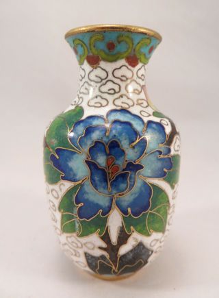 Vintage Miniature Chinese Cloisonne Vase Peony Flowers China