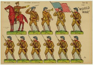 Rare - Uncut Sheet - Wwi Marines 11 Paper Soldiers - 1918 Toy Dolls