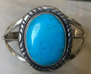 Gorgeous Tall Old Vintage Navajo Turquoise & Sterling Silver Cuff Bracelet