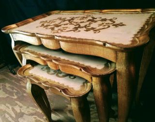 Set Of 3 Florentine Nesting Tables,  Gilded Wood