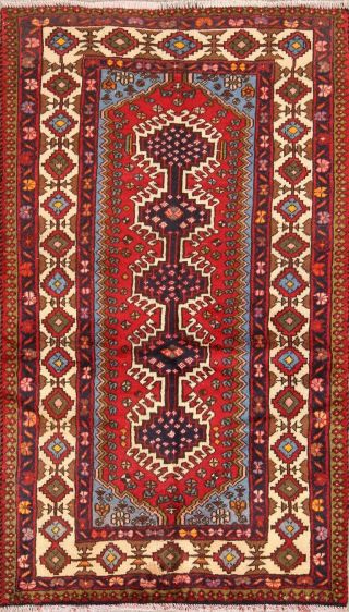 Vintage Geometric Oriental Yalameh Area Rug Wool Hand - Knotted Tribal Carpet 3x5