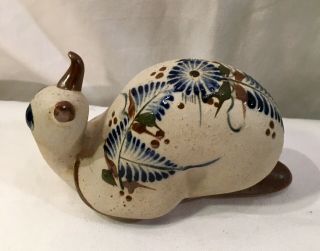 Vintage Mexican Stoneware Snail Hand Decorated Folk Art Figurine