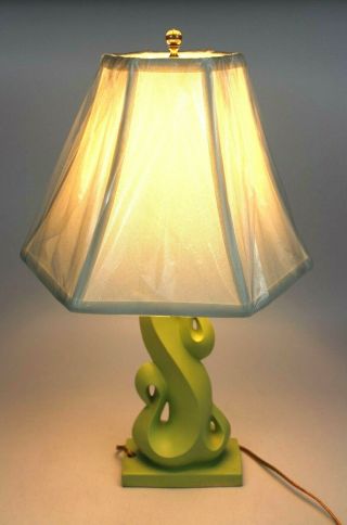 Vtg Retro Art Deco Lime Green Ceramic Table Lamp Light 1970 