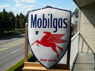 Mobilgas Vintage Porcelain Sign 15 - 3/4” X 11” Pegasus Station Oil Pump Lubester