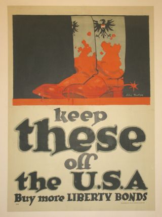 Liberty Loan Hun Bloody Boots Poster Linen First World War I Ww1 Wwi 1918 Norton