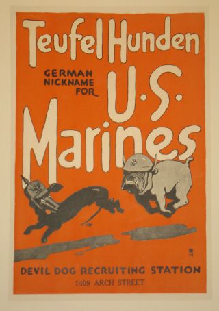 Teufel Hunden Us Marines Poster Linen First World War I Ww1 Wwi 1918