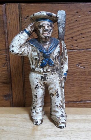 Antique Vtg Cast Iron Hubley Painted Sailor Man Toy Still Bank