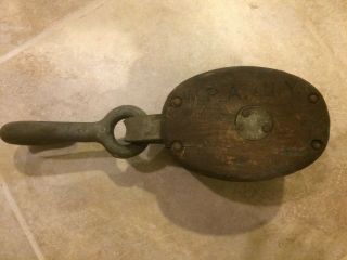 Vintage Wooden Block And Tackle Pulley With Large Hook - Deal Ny Wpa Program?