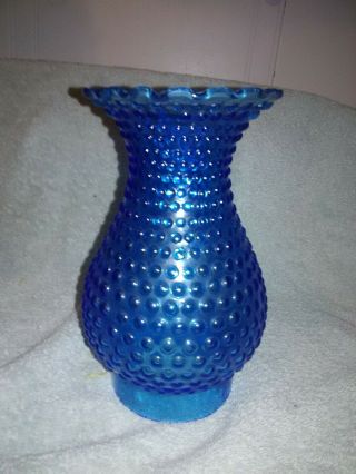 Vintage Blue Fenton Hobnail Crimped Top 7 Inch Tall Oil Lamp Shade