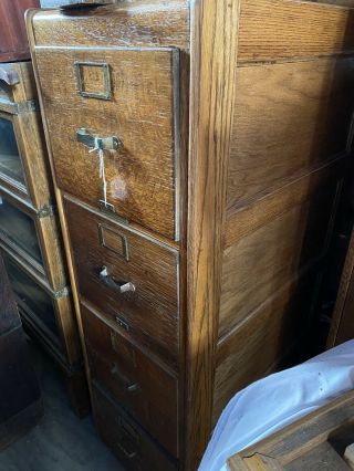 F48273ec: Antique Oak 4 Drawer Deep File Cabinet