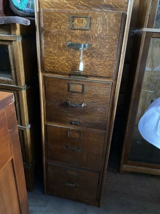 F48273EC: Antique Oak 4 Drawer Deep File Cabinet 2
