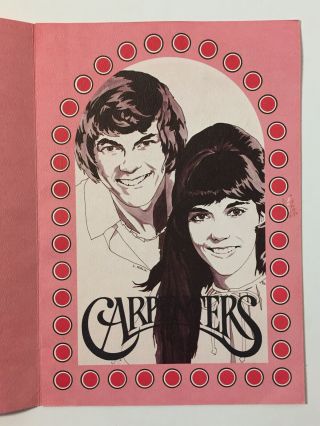 Vintage 70s The Carpenters Del Webb Sahara Tahoe Concert Ad Menu Karen Richard 2