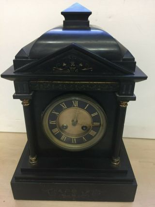 Antique Black Marble Mantle Clock Requires Attention 18e