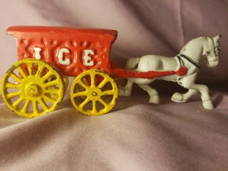 Vintage Cast Iron Horse Drawn Ice Carriage Wagon Metal
