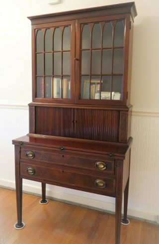 Antique Mahogany Hepplewhite Secretary/desk By Moddox Table Co Jamestown Ny