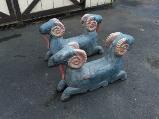 Pair Mid Century Asian Ram Form Coffee Table Bases Carved Wood Pa Only