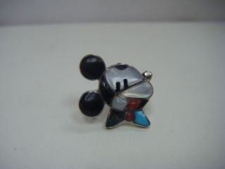 Vintage 925 Sterling Silver Zuni Native American Mickey Mouse Inlay Ring Sz 5
