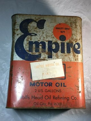 Antique Vintage 2 Gallon Oil Can Empire Motor Oil Wolfs Head Refining Oil City P