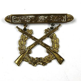 Wwi Us Army Usmc Marine Corps Expert Rifleman Badge Marksman Pin Back Gold