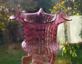Antique Cranberry Ribbed Optic Glass Oil lamp shade Flared Tulip 4 inch 2