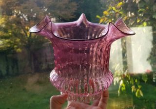 Antique Cranberry Ribbed Optic Glass Oil lamp shade Flared Tulip 4 inch 3