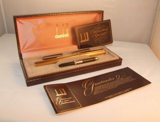 Vintage Dunhill Gemline Gold Plated Fountain Pen - Barley Design - Broad Stub Nib